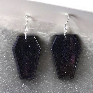 Black Glitter Coffin/Handcrafted Resin Earrings